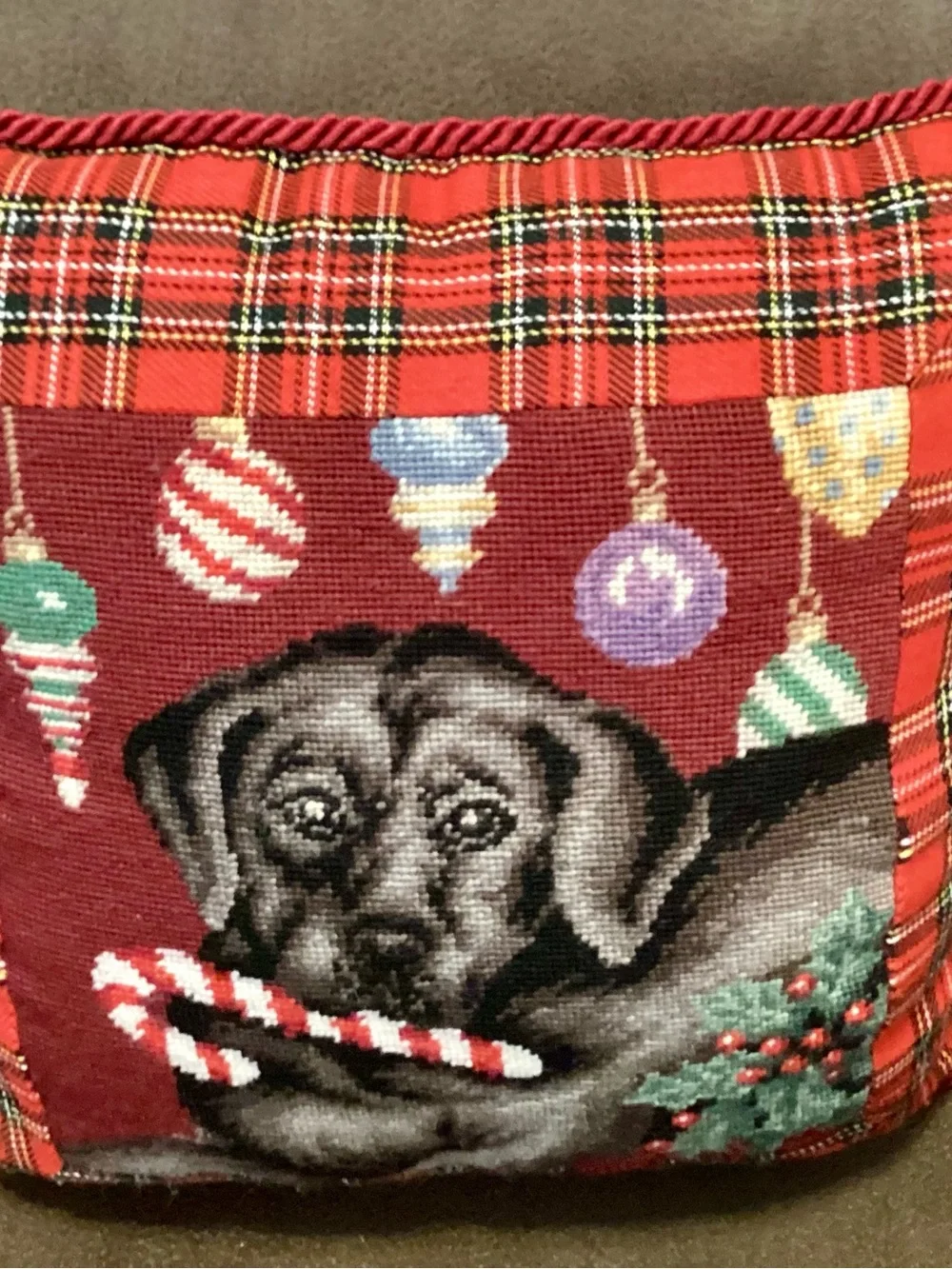 Festive Needlepoint Handstiched Pillow 12”X 12”
